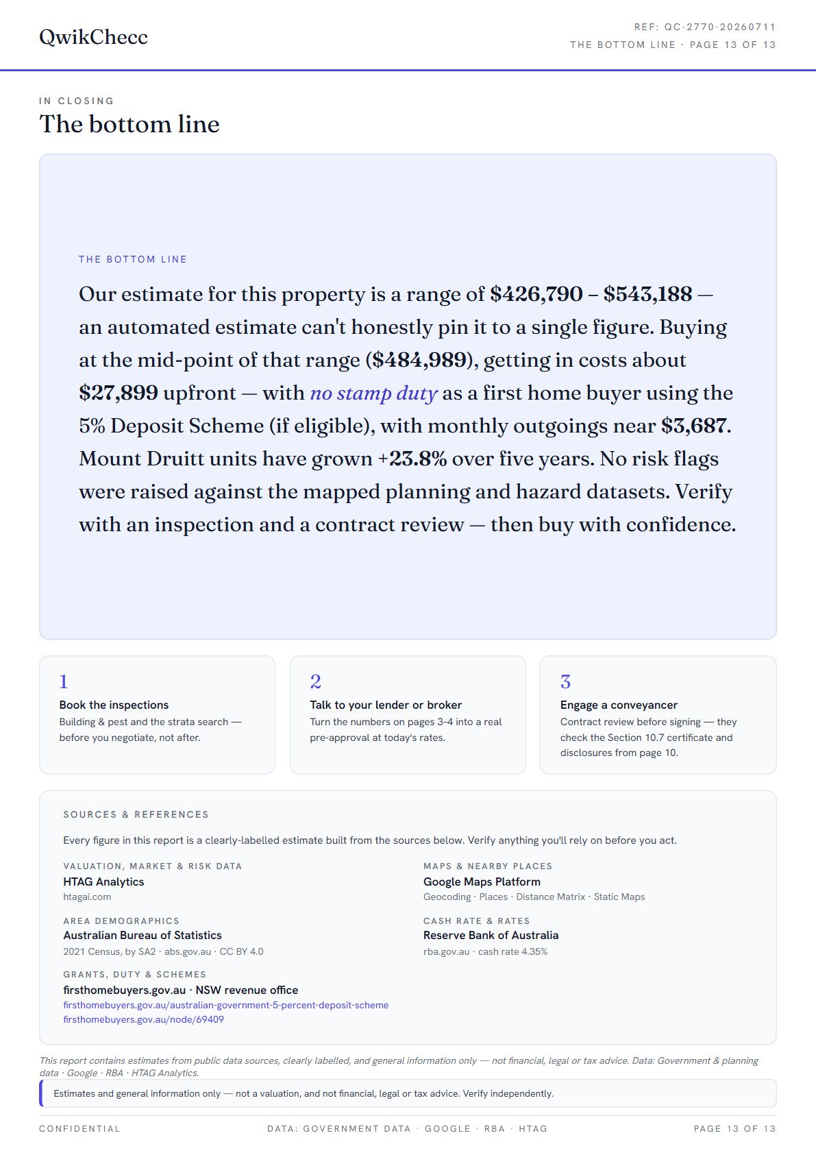 Sample · English — QwikChecc property report page 13